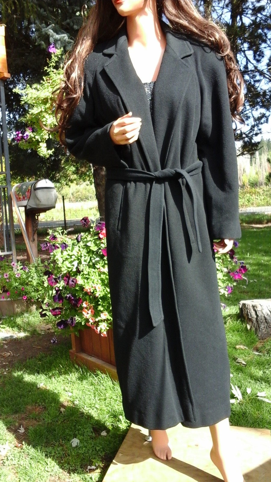 VTG I. MAGNIN REGAL BLACK LONG CASHMERE DRESS COAT WOMEN’S SIZE LARGE 10 12 TALL