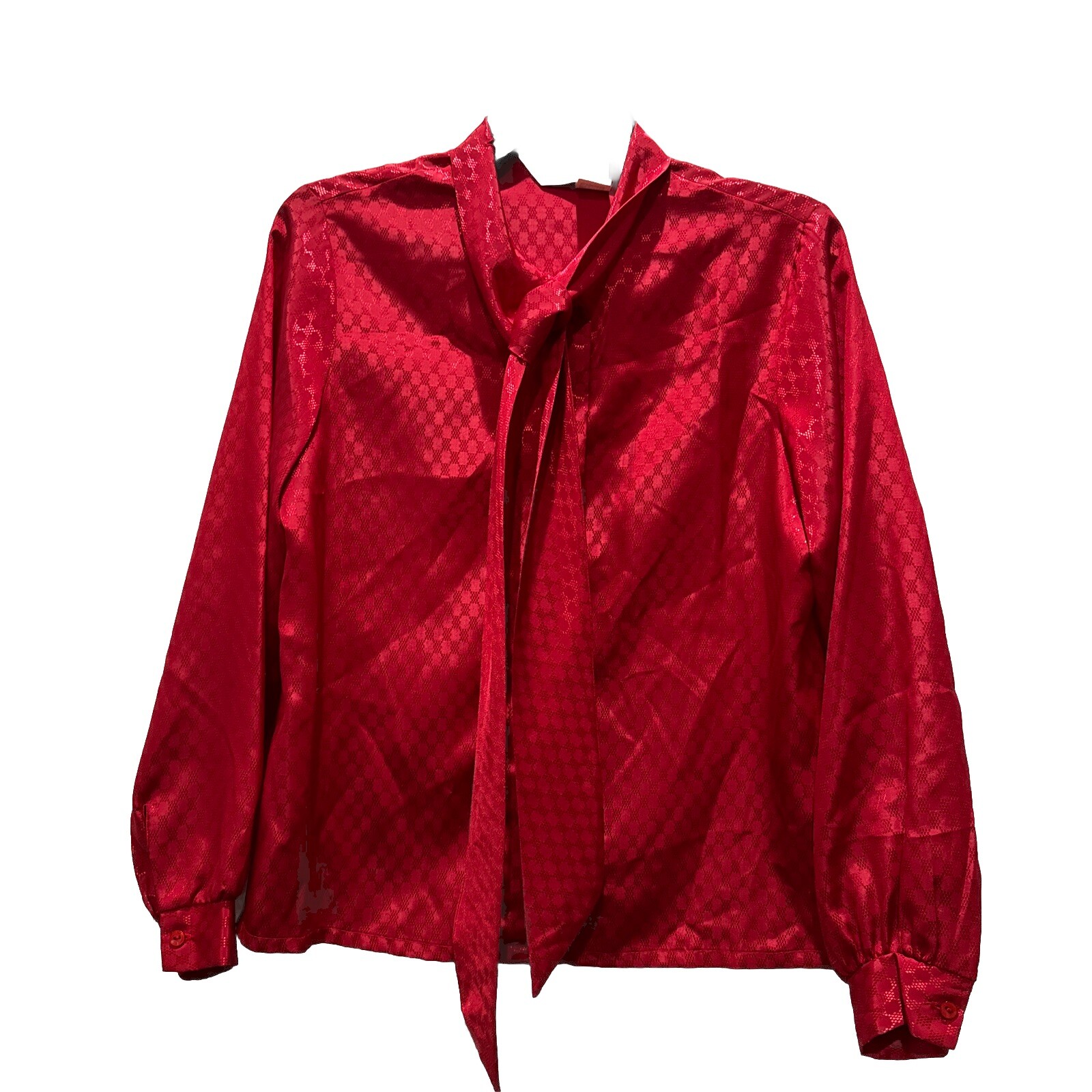 Judy Bond Red Tie Blouse Sz10P Secretary, Long Sleeve VTG 80s retro Boho librari