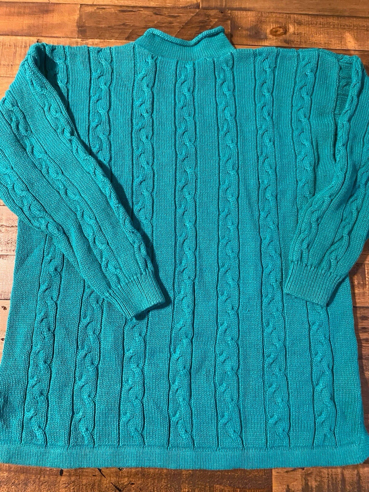VINTAGE Best American Clothing Co USA Sweater Women Large Blue green Fisherman