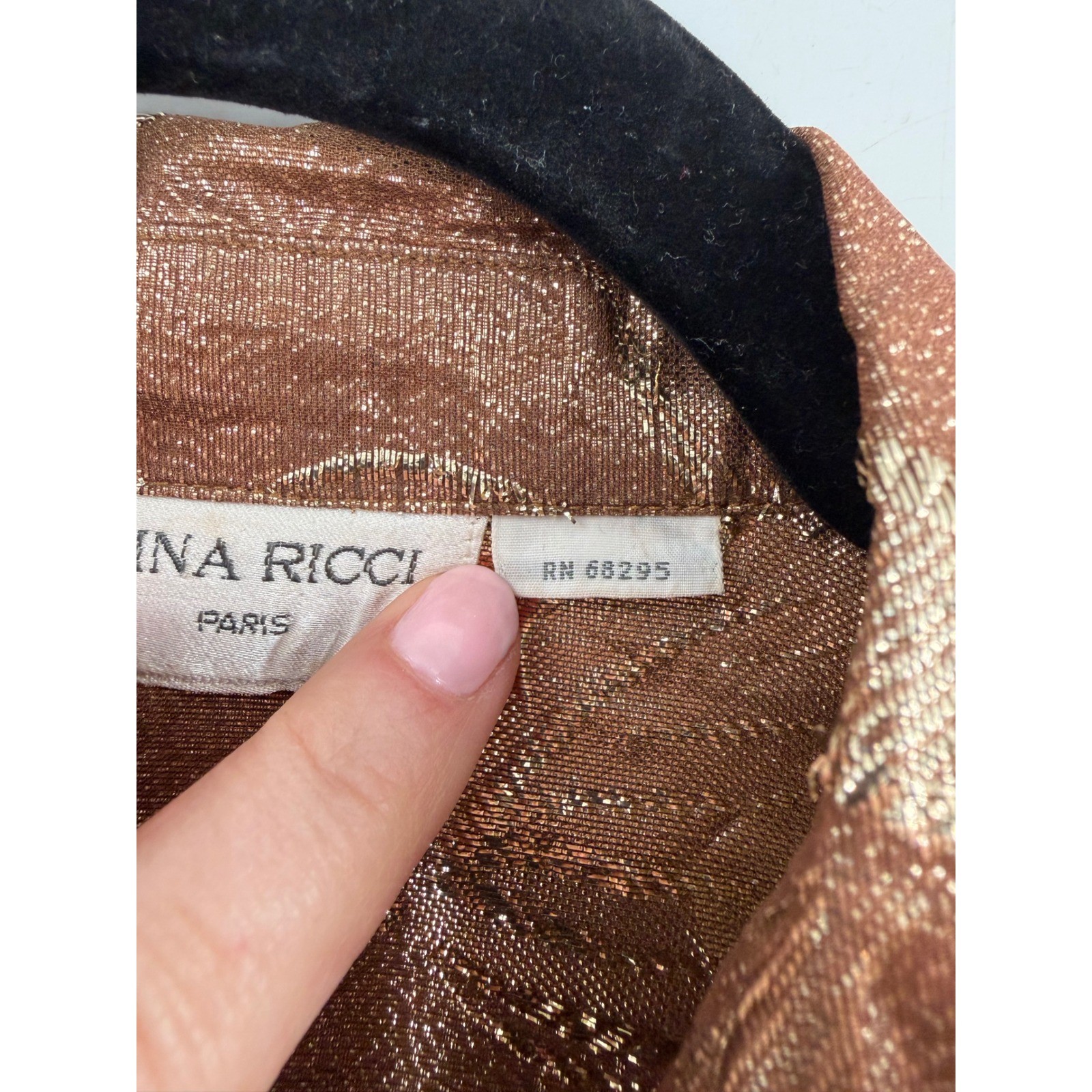 Nina Ricci Blouse Womens 16 Bronze Gold Metallic Lurex 80s Vintage Glam Disco