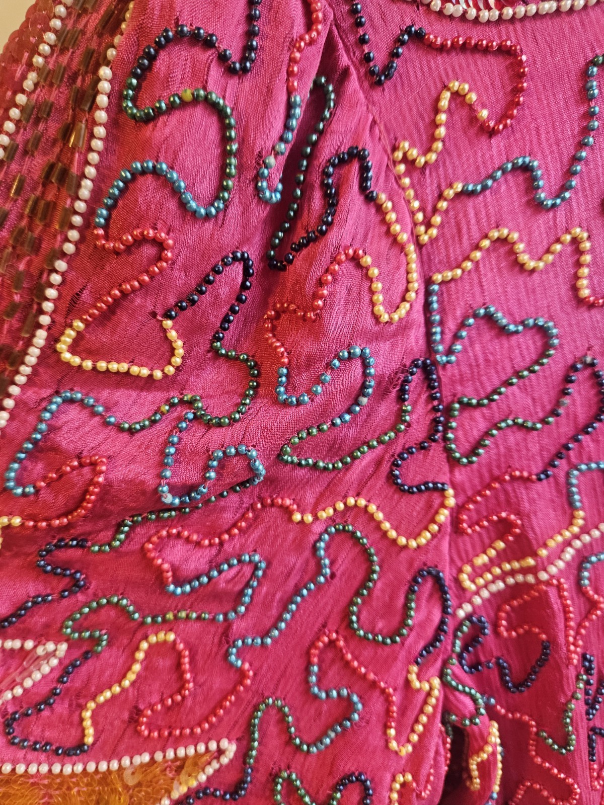 Vintage 80s Flapper 100% Silk Funky Beaded Whimsical Retro Large Sequin Dress