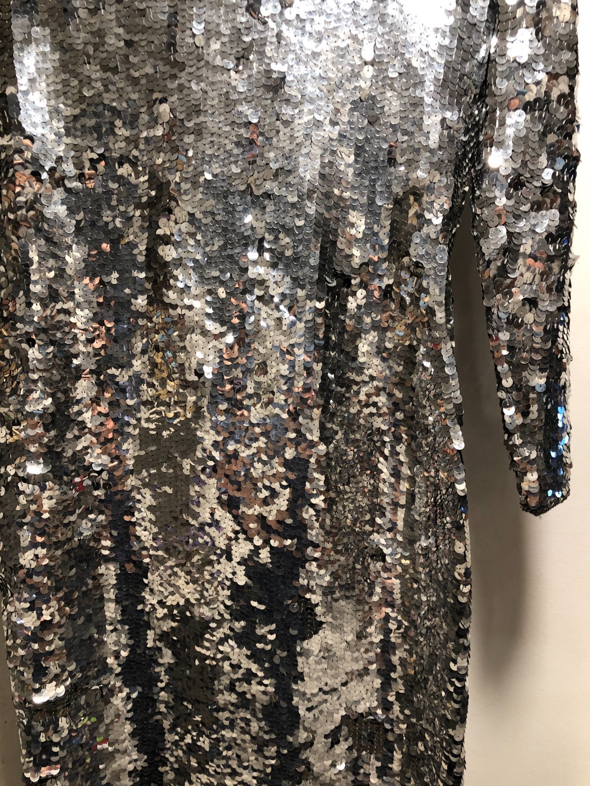 Vintage Cathy Hardwick Silver Sequin Lambs Wool Dress Large Party Cocktail Dress