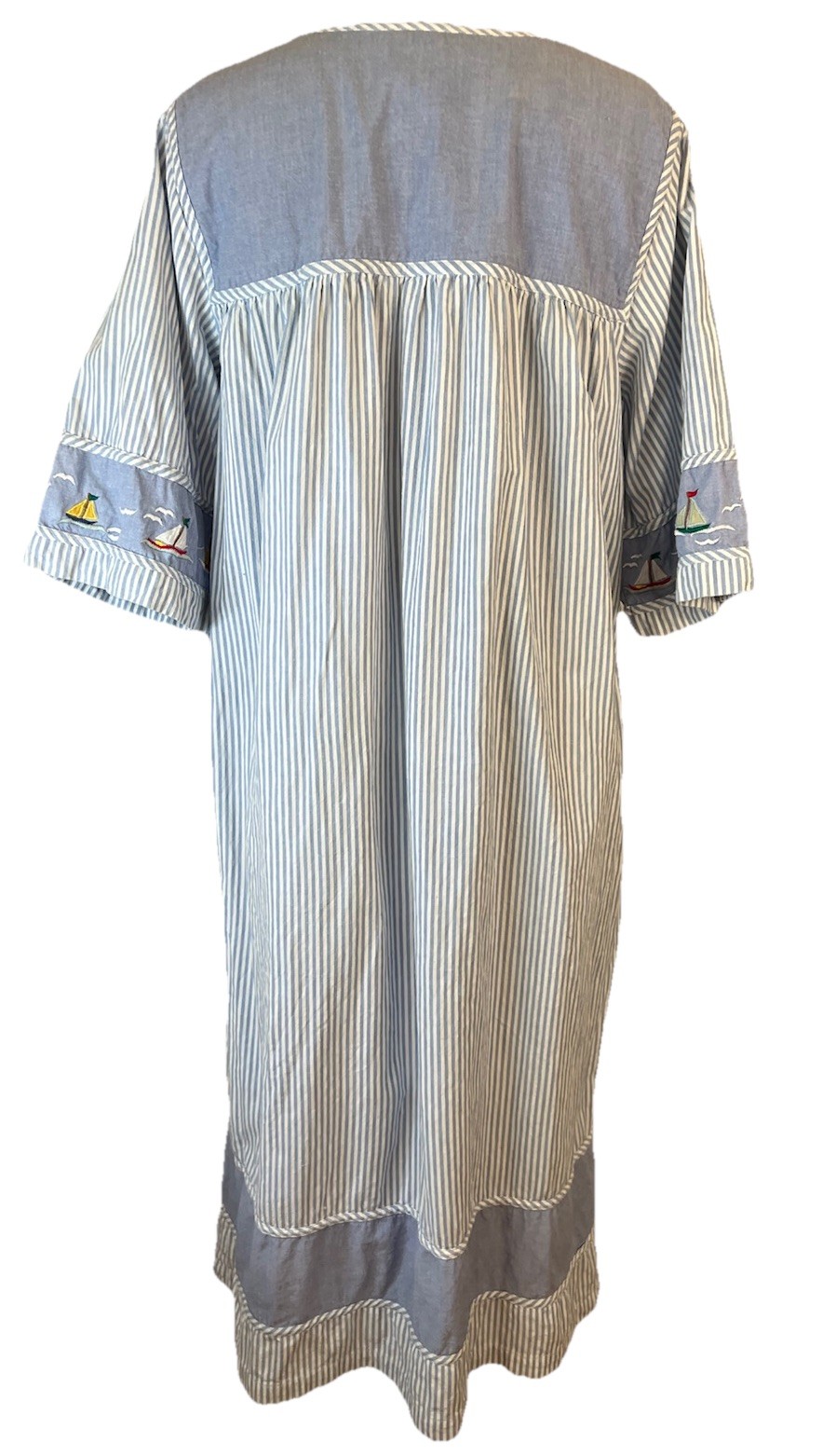 The Quacker Factory Grannycore Hickory Stripe Muumuu W/ Nautical Embroidery L