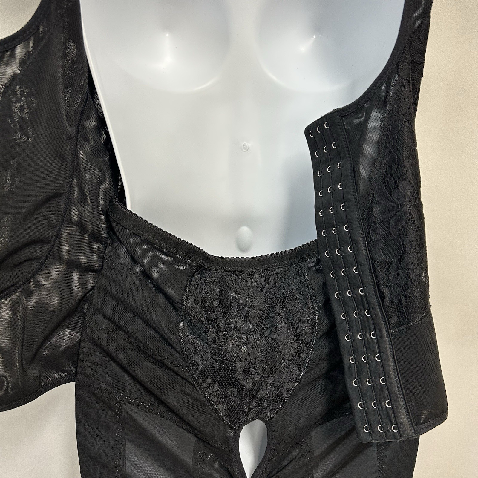 Supplim Shapewear Large Black Long Leg Crotchless Bodysuit Waist Cincher
