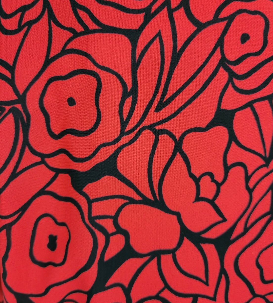 Vintage Miss Oops of CA Red Dress w Graphic Floral Outline Print in Black Sz 14