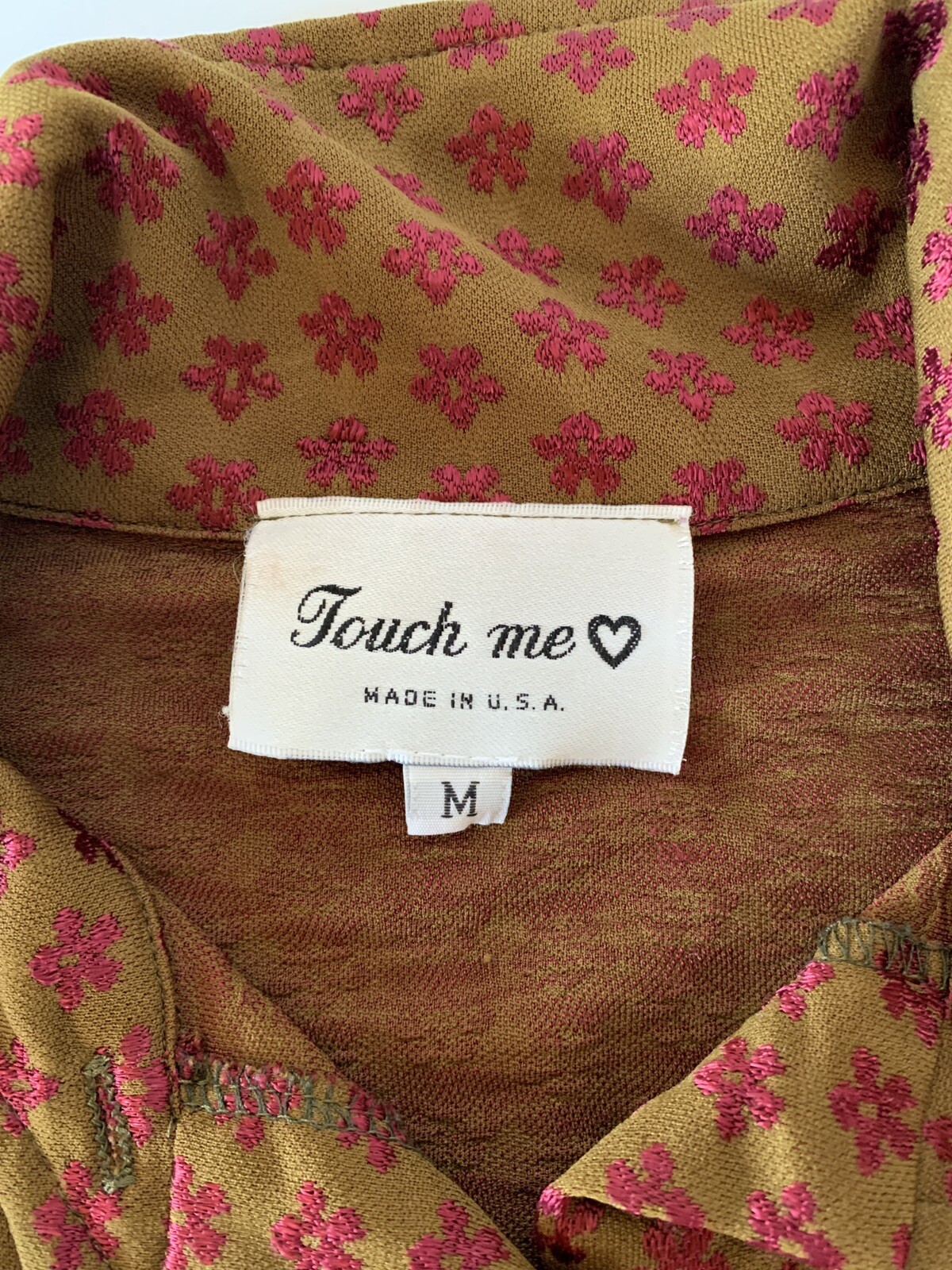 90s does 70s Chartreuse Fuchsia Flower Power Shirt Blouse Touch Me USA Retro M