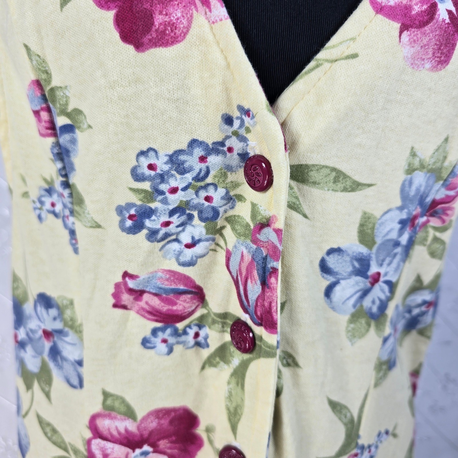 Ashley Taylor Vintage 90s Floral Button Front Jumper Dress Yellow Pink Blue Med