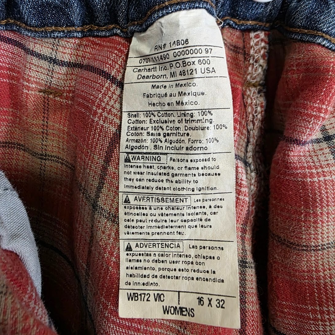 Vintage Carhartt Jeans Womens 16 W32 L31 Blue Denim Flannel Lined Workwear