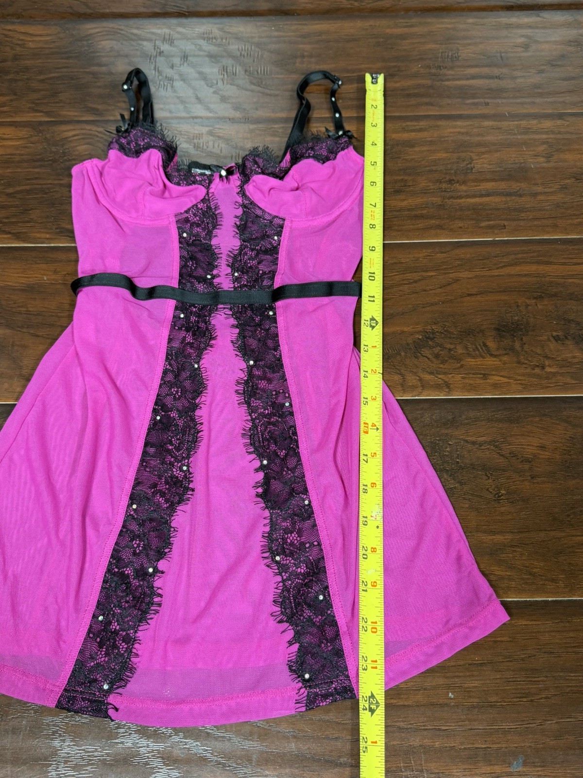 Fredericks of Hollywood Small Y2K Vtg Slip Dress Hot Pink Black Mesh Lingerie