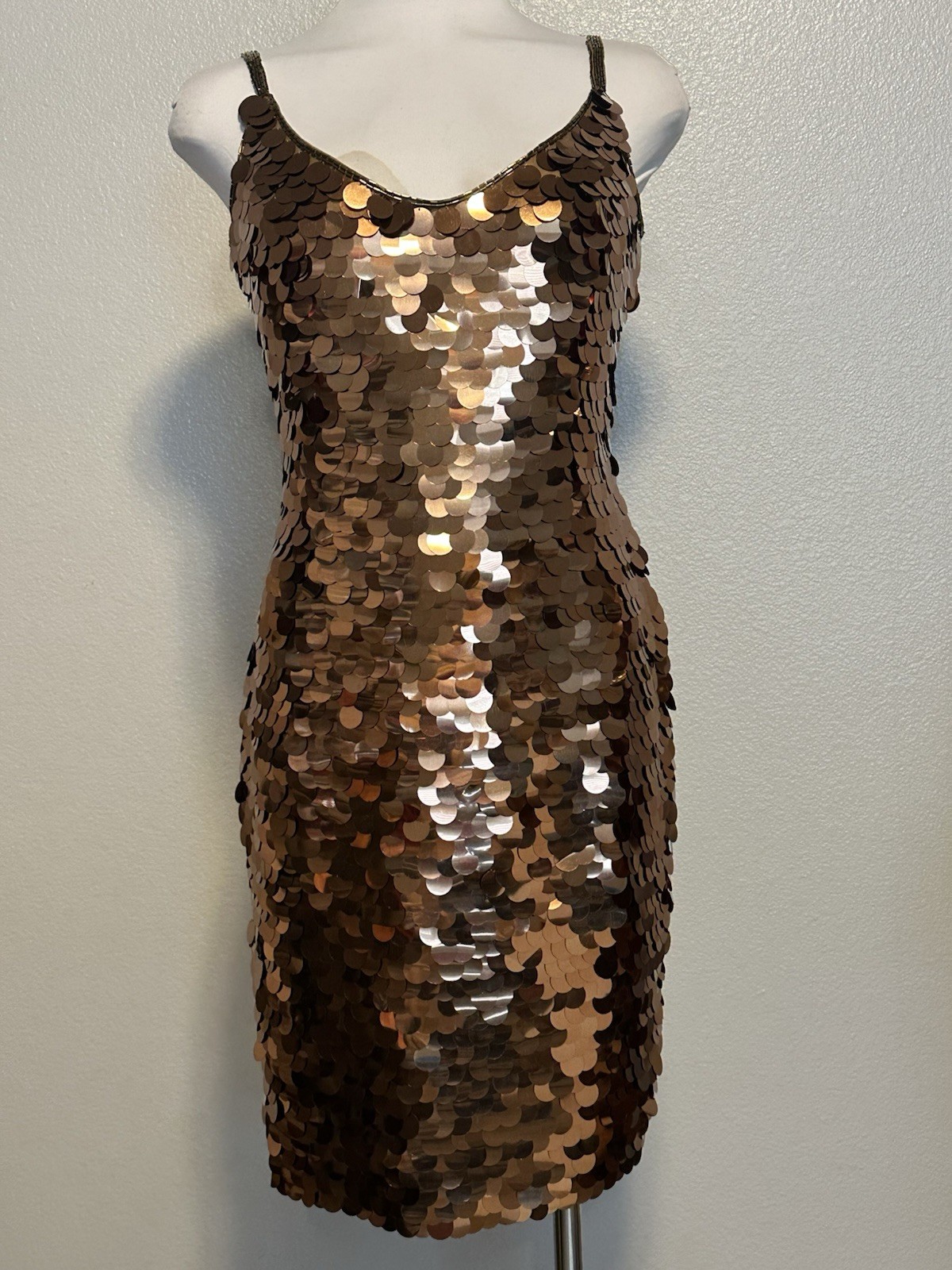 Black Tie Oleg Cassini Dress Womens 4 Bronze Gold Sequin Silk Vintage Cocktail
