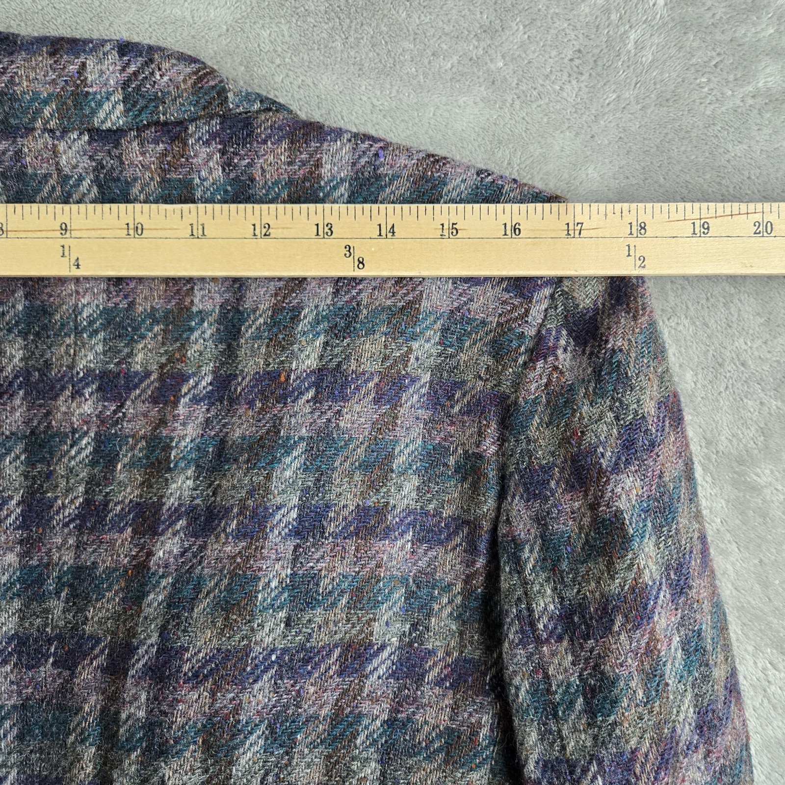 Vintage Laura Caspari Jacket Women Gray Purple Green Houndstooth 100% Welsh Wool