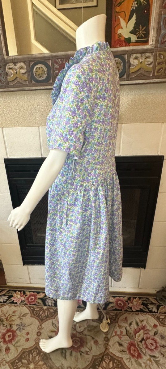 Vtg Lg 1950s Full Skirt Day Dress tea collared Handmade Floral a-line MCM Party