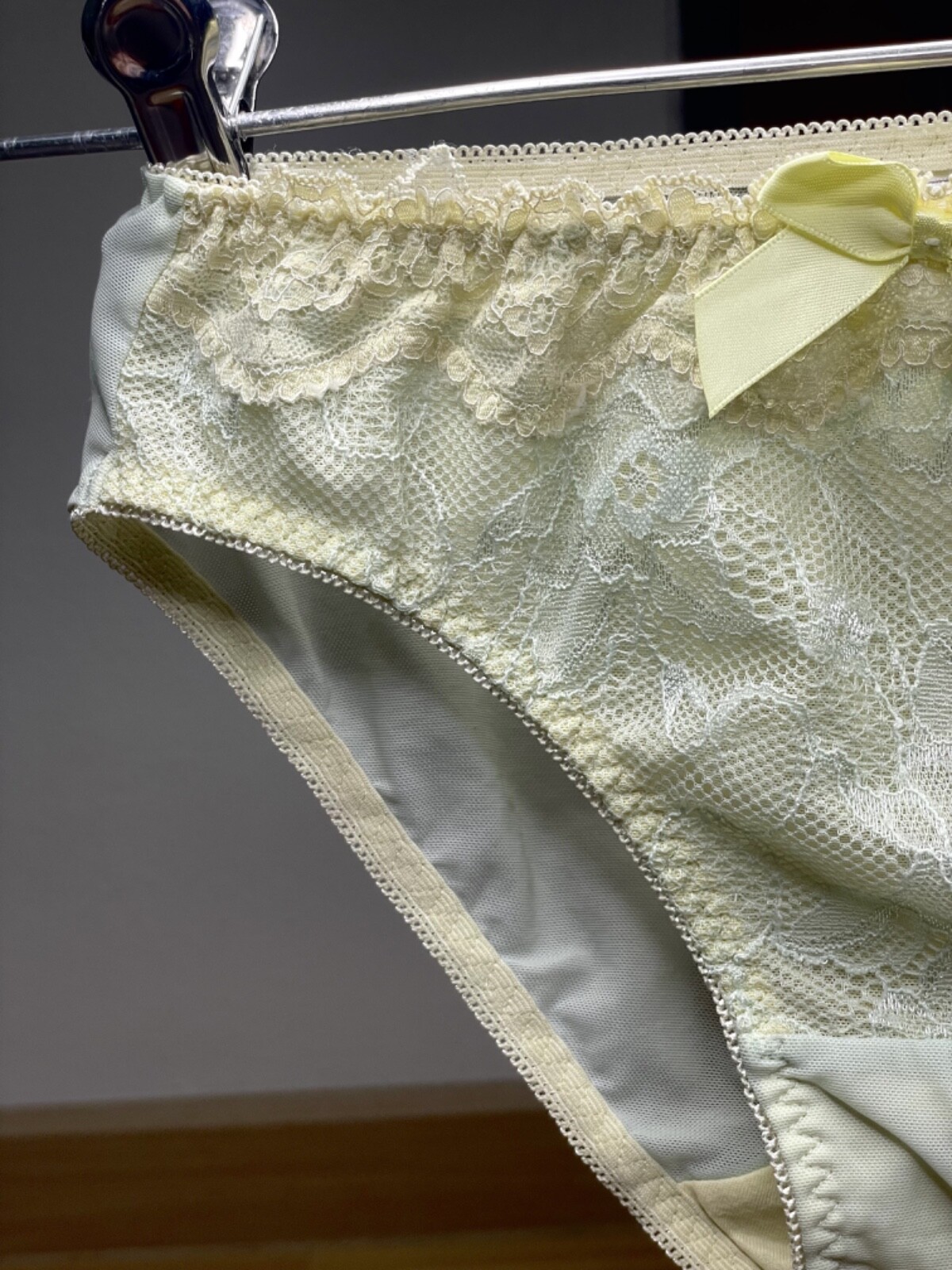 Vintage Silky Pale Nylon Mesh Sissy Panty Sz.5 Floral Lace Briefs Hip 34-37″