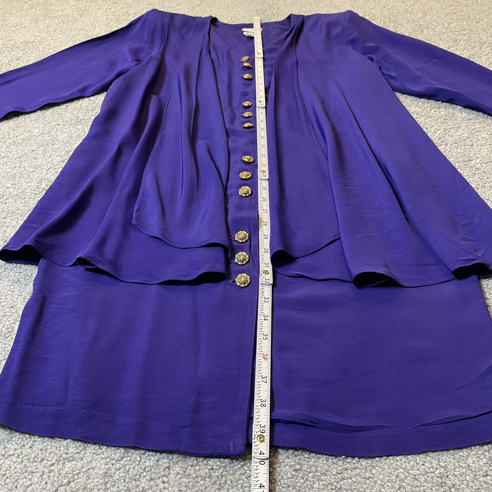 80s Luci Pellini Built-in Jacket Dress Sz 14 Purplish Blue Button Up USA Formal