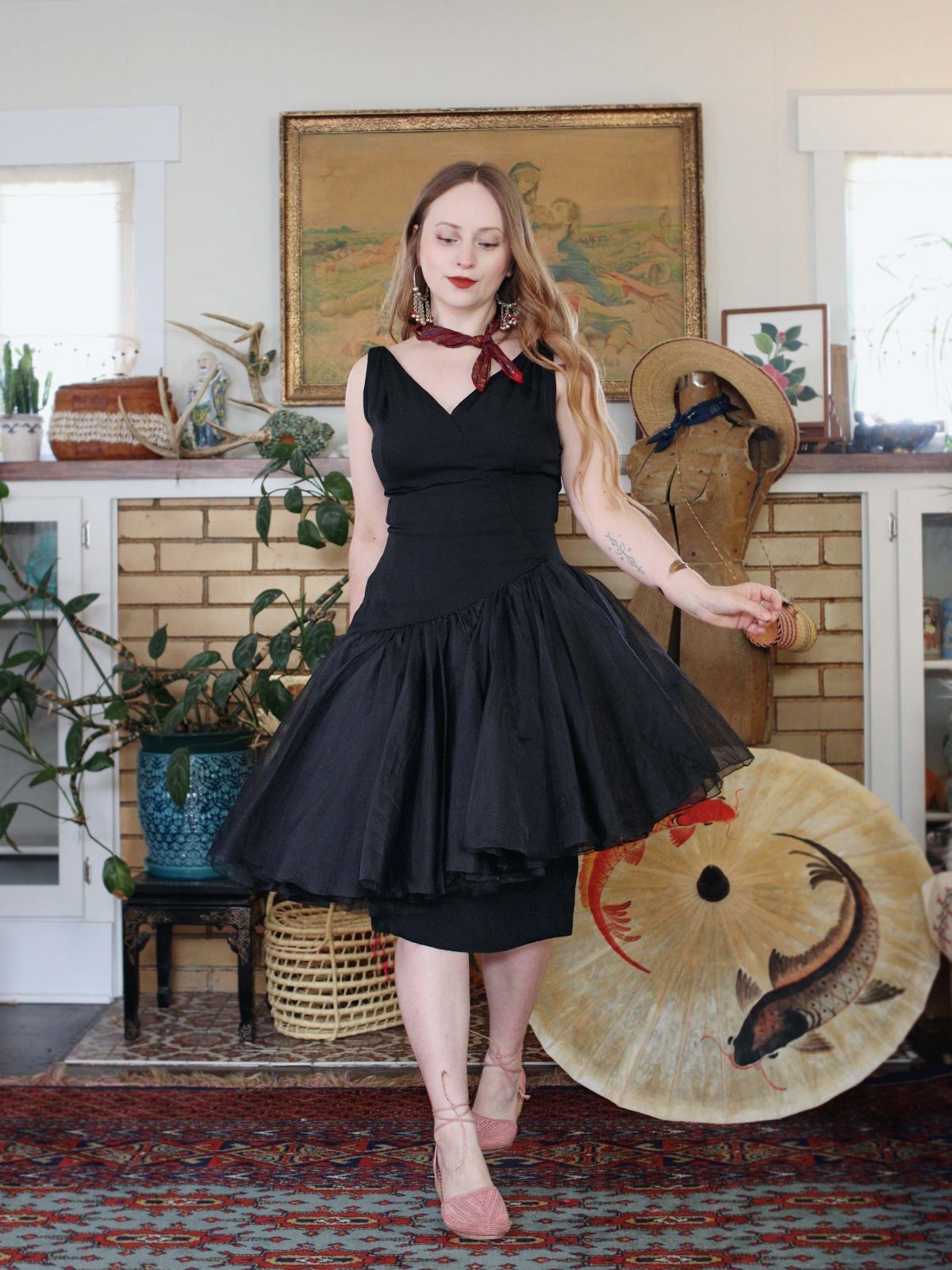 VTG 1950s 60s Mam’selle Ballet Tutu V Neck Cocktail Party Dress Betty Carol esk