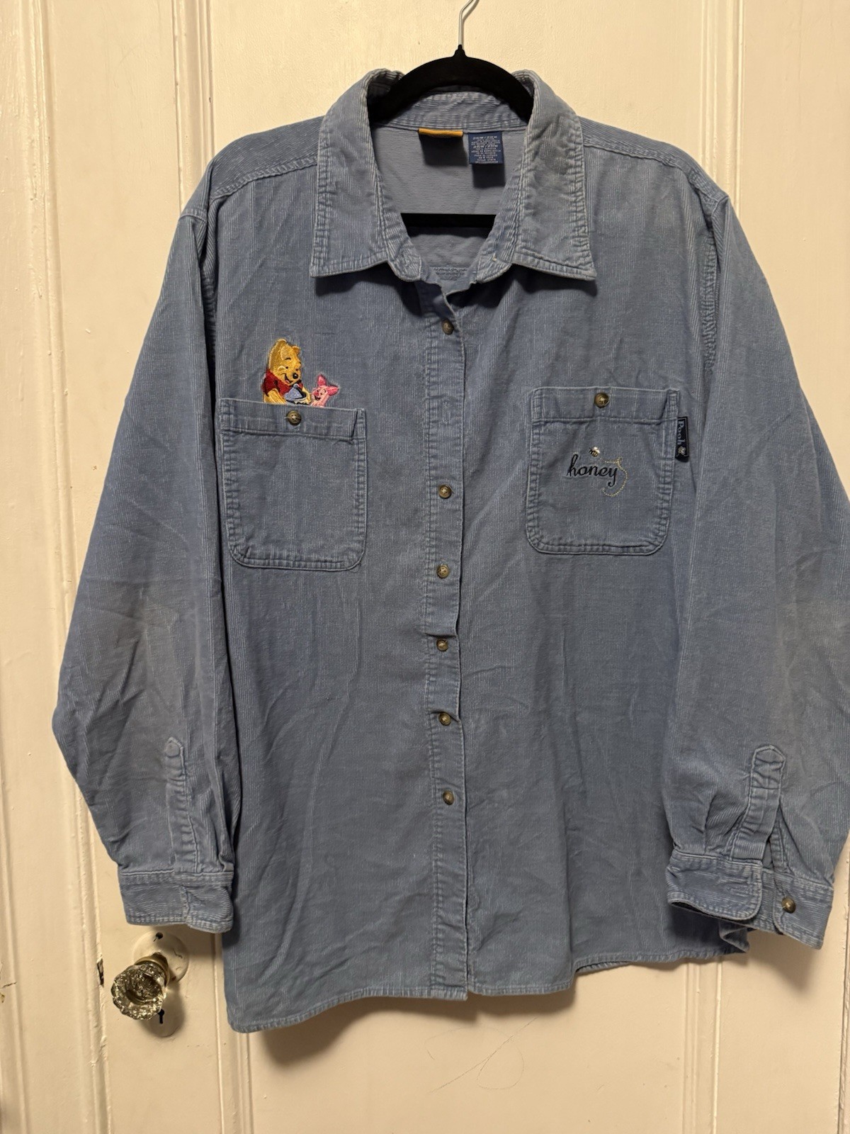 Vintage Baby Blue Disney Pooh Women’s Corduroy Botton Up Size 26/28W Plus size