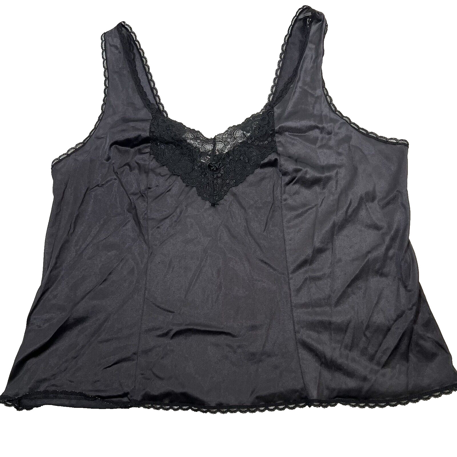Vintage Sears Black Camisole Sz 42 Lacey Lingerie 100% Nylon Tricot Satin Silky