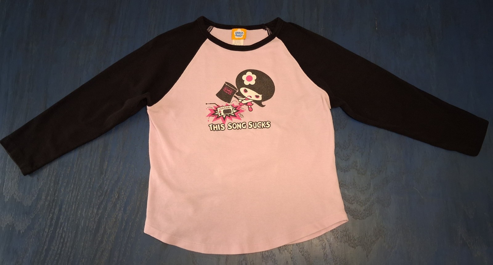 VTG Y2K Oopsy Daisy Cosmic Debris Raglan Pink This Song Sucks Gora X Medium