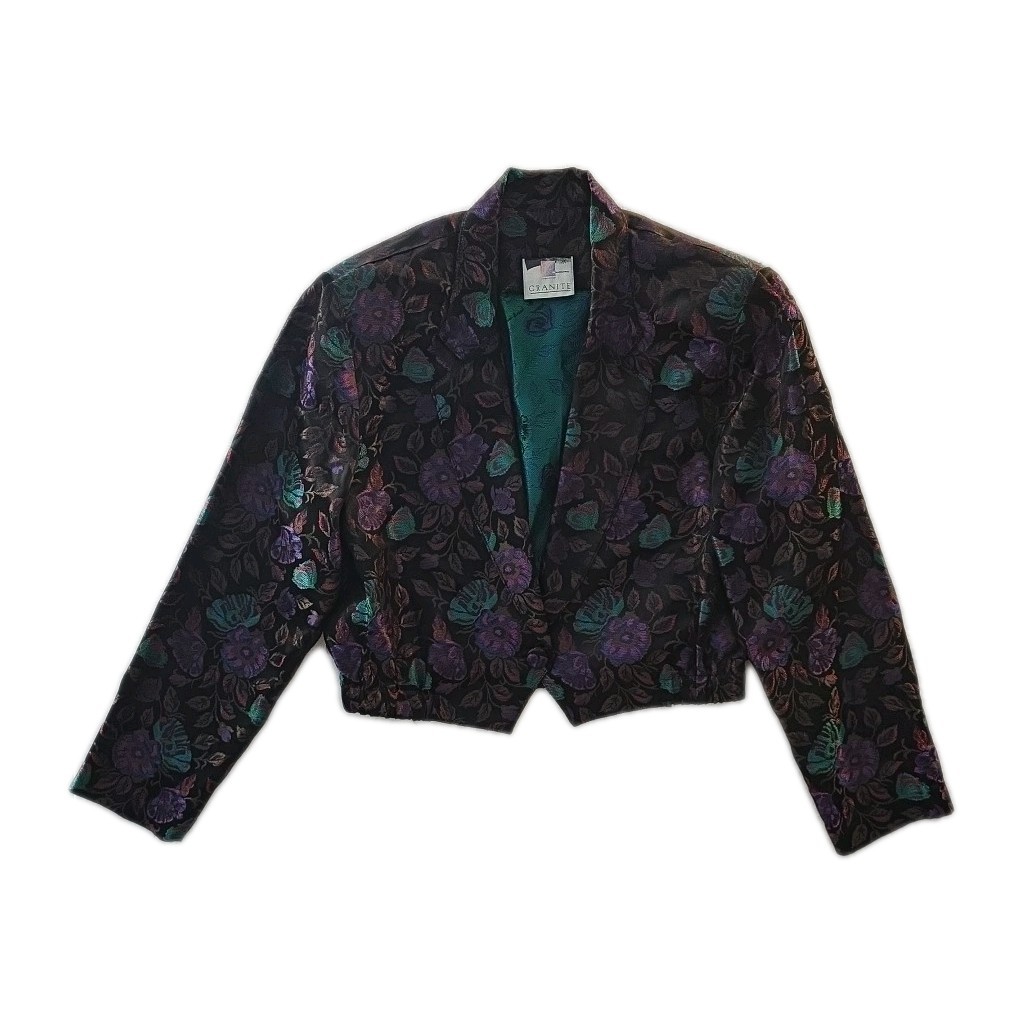 Vintage Multicolor Cropped Granite Floral Blazer – Size M