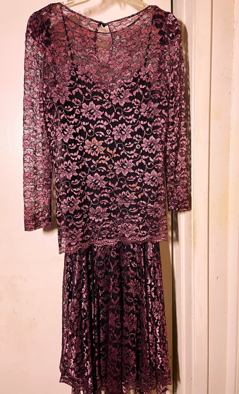 VTG 70’s Rose Chantilly Lace Tea Party Cocktail Dress 11/12 **NEEDS REPAIR **