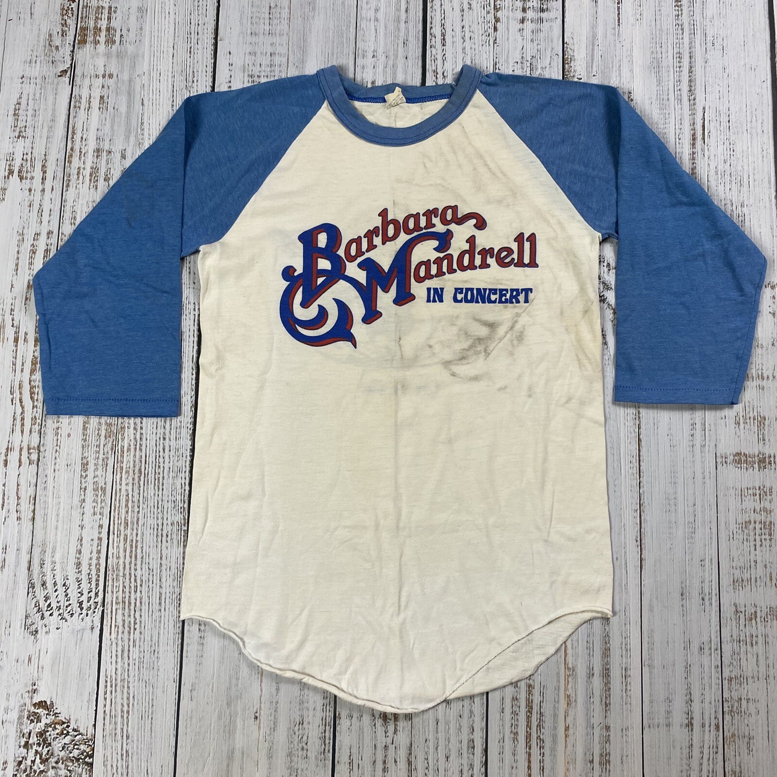 VTG 80S BARBARA MANDRELL CONCERT COUNTRY RAGLAN 3/4 SLEEVE JERSEY TEE TOUR SZ S
