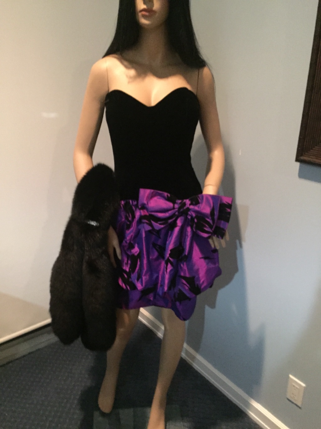 Vtg Jonathan Hitchcock Strapless Velvet Satin Black Purple Dress Sz 4 6