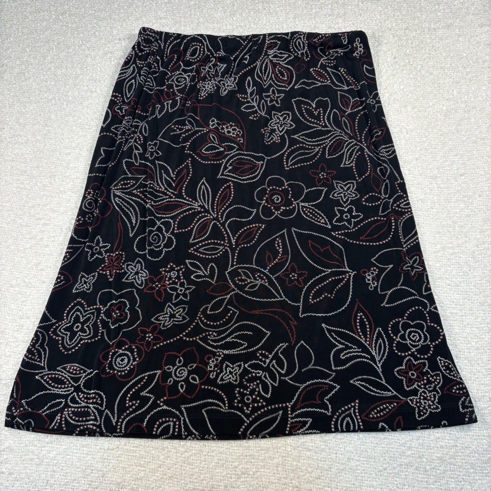 Y2K whimsigoth black white red stitch floral midi skirt grunge fairy cottagecore