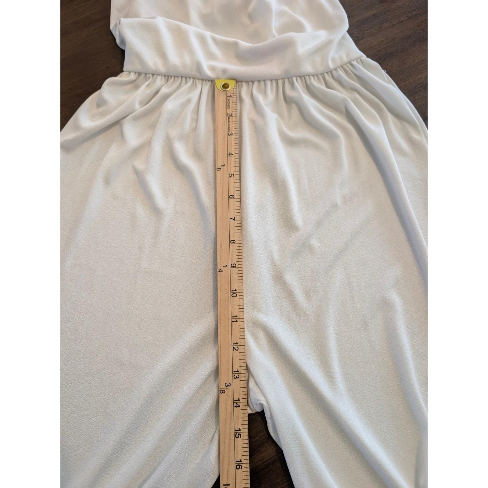 Vintage Jumpsuit Set Ivory White Cowl Neck Open Strappy Back Disco Glam Sz Small