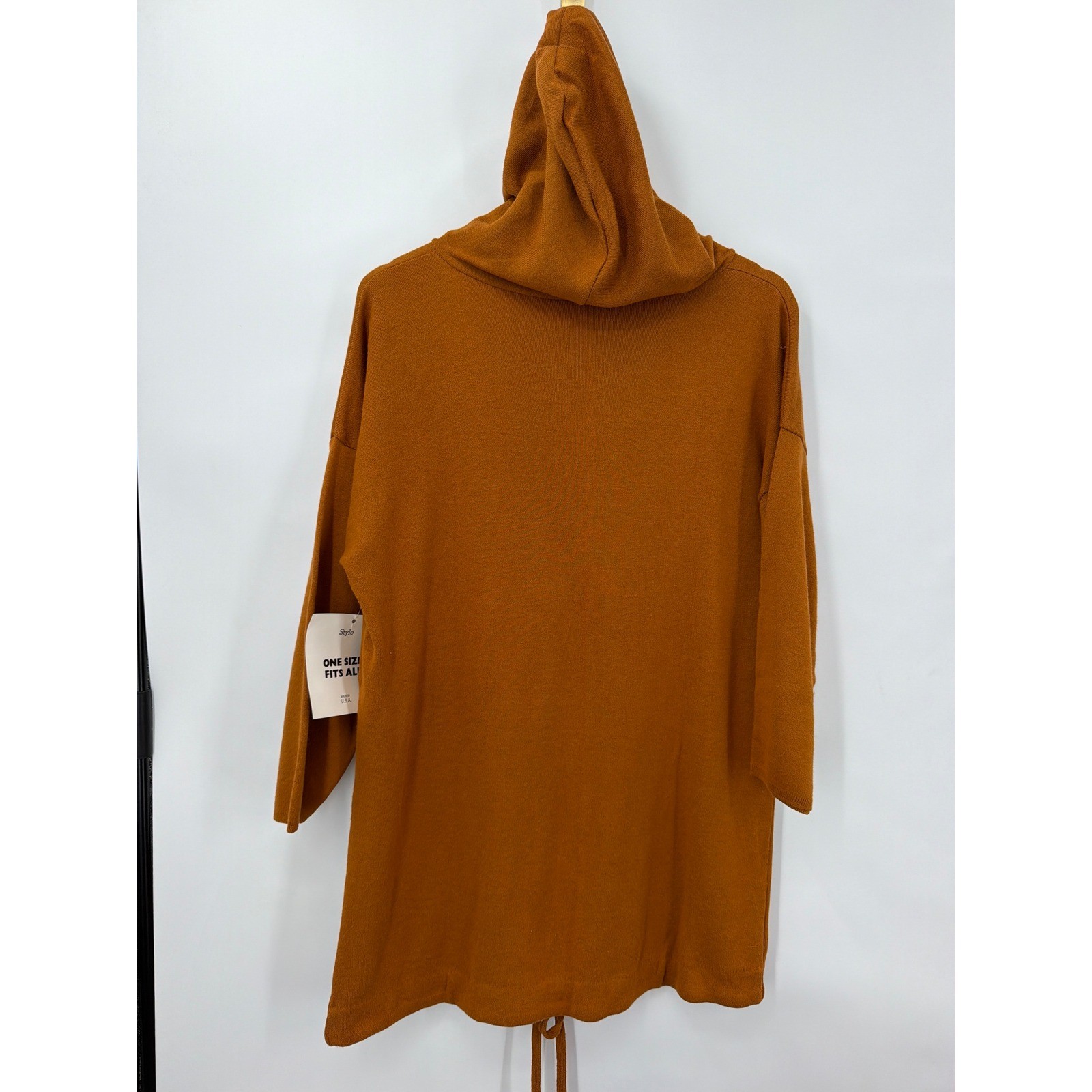 VTG Cool Wear Burnt Orange Hooded Keyhole Sweater Top 100% Cotton Made in USA OS