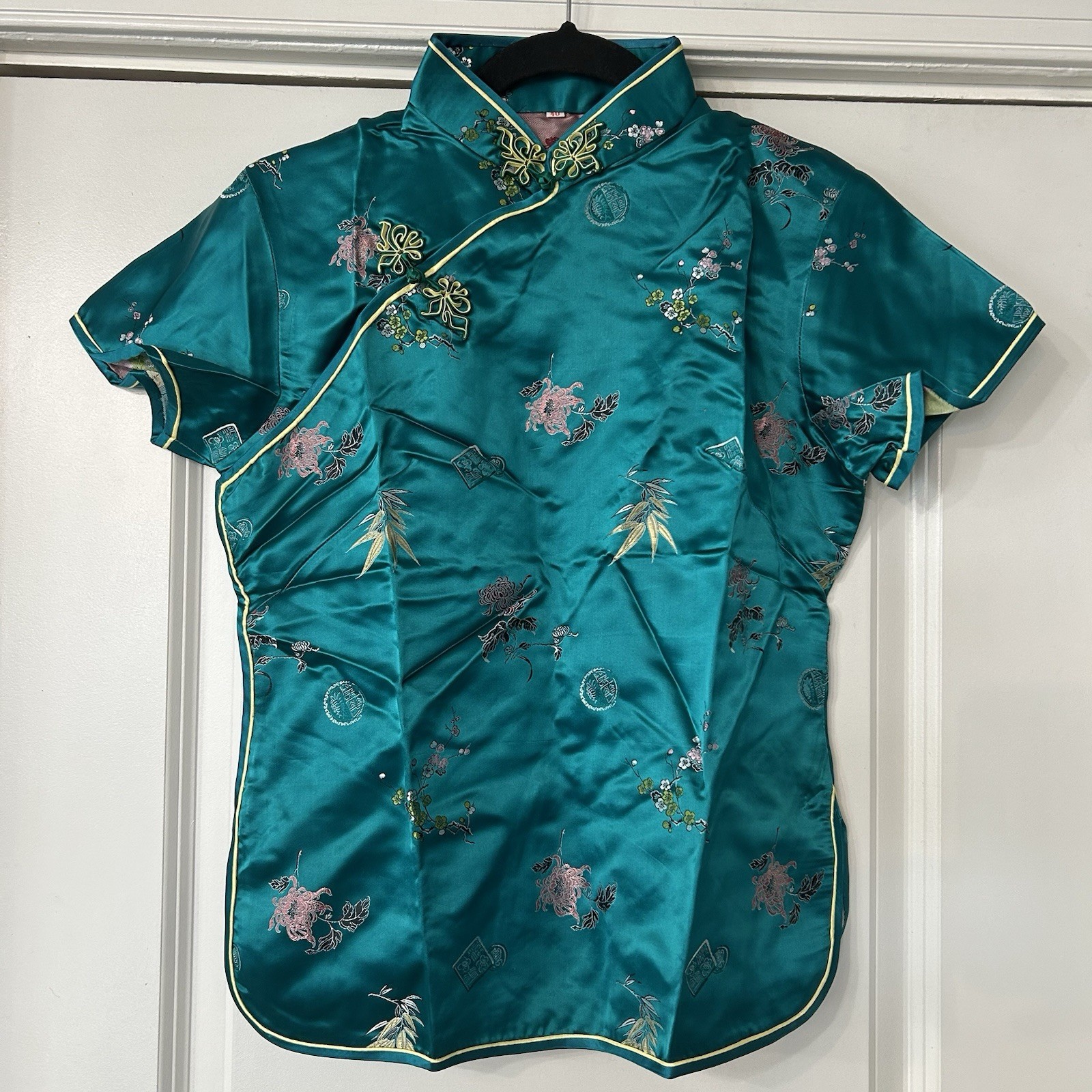 VTG 60s Silk Floral Chinese Cheongsam Tunic Asian Quipao Women’s XS* Teal