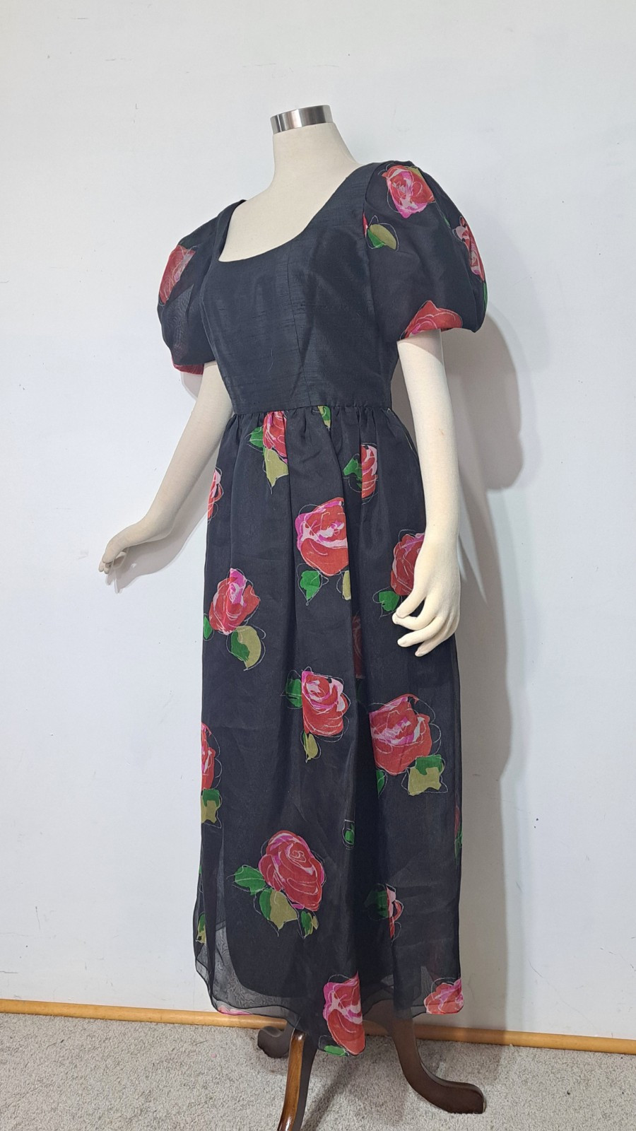 Vintage 1980s Hanae Mori Silk Dress Sz 14 L/XL Floral Roses Cocktail
