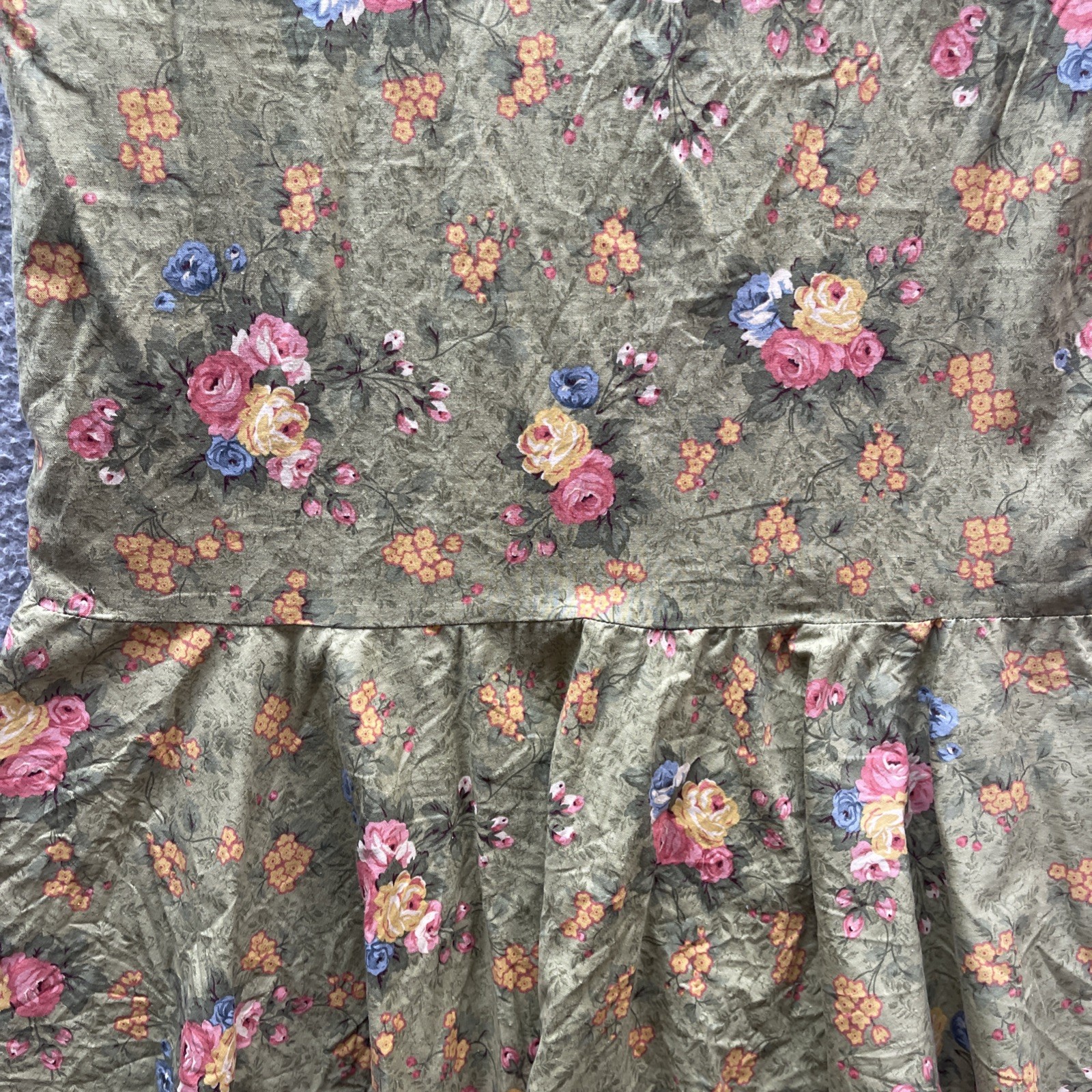 Vintage 1970s Floral Plaid Boho Ruffle Hem A Line Maxi Skirt Metal Zipper