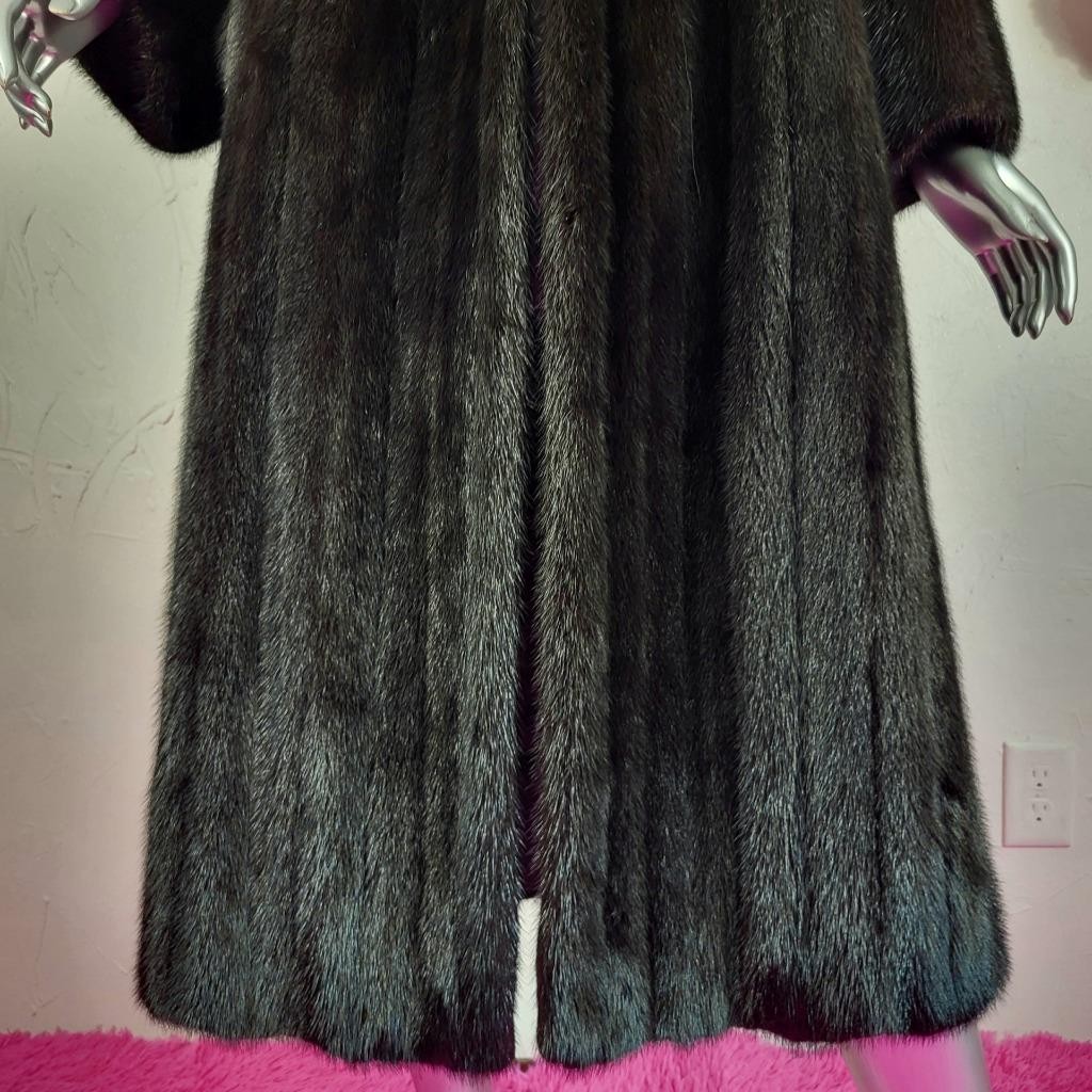 PARISIAN FURS~M/L~STUNNING VINTAGE BLACK GENUINE REAL FULL LENGTH MINK FUR COAT