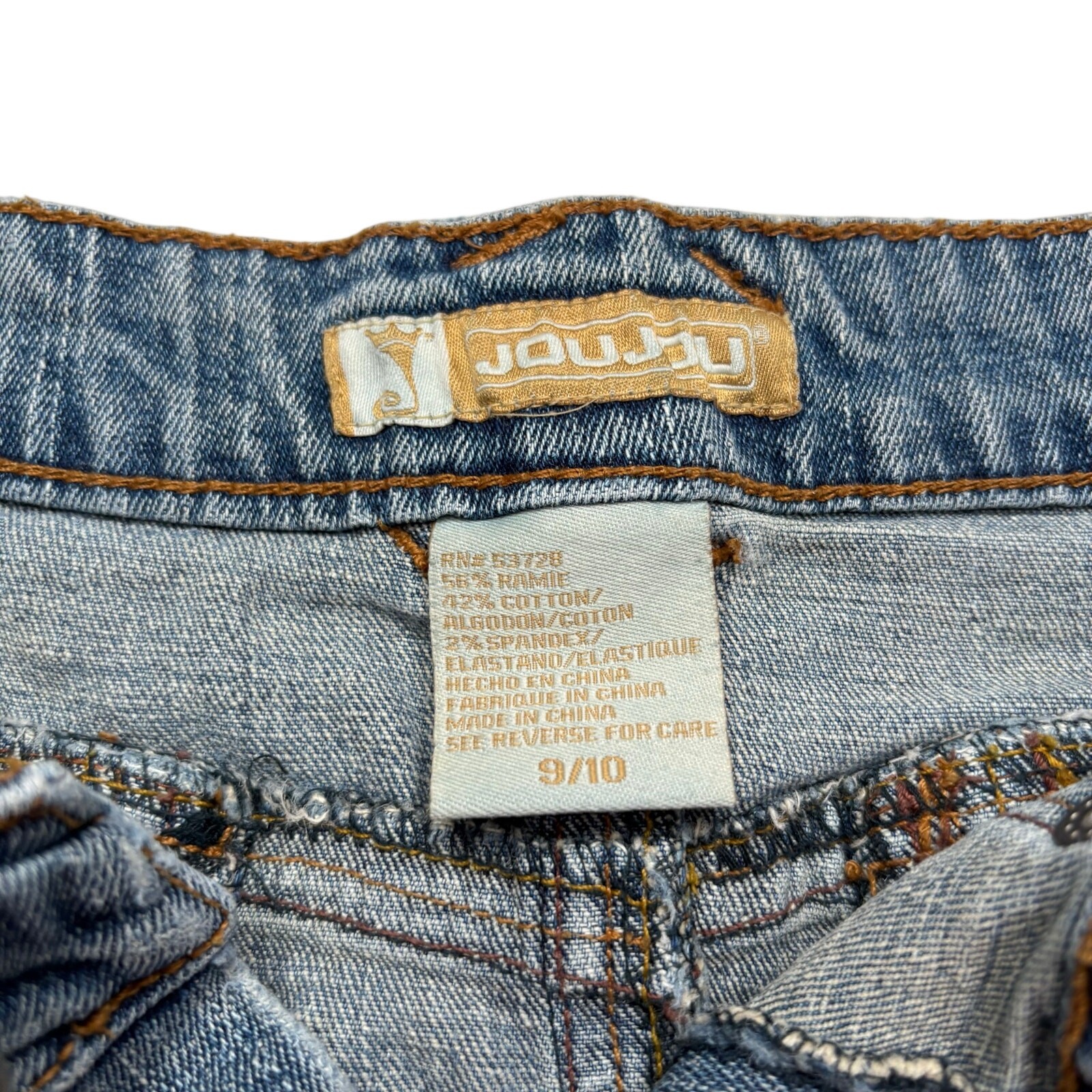 Vintage 90s JouJou Denim Mini Skirt Size 9/10 Y2K Raw Hem Blue Jean