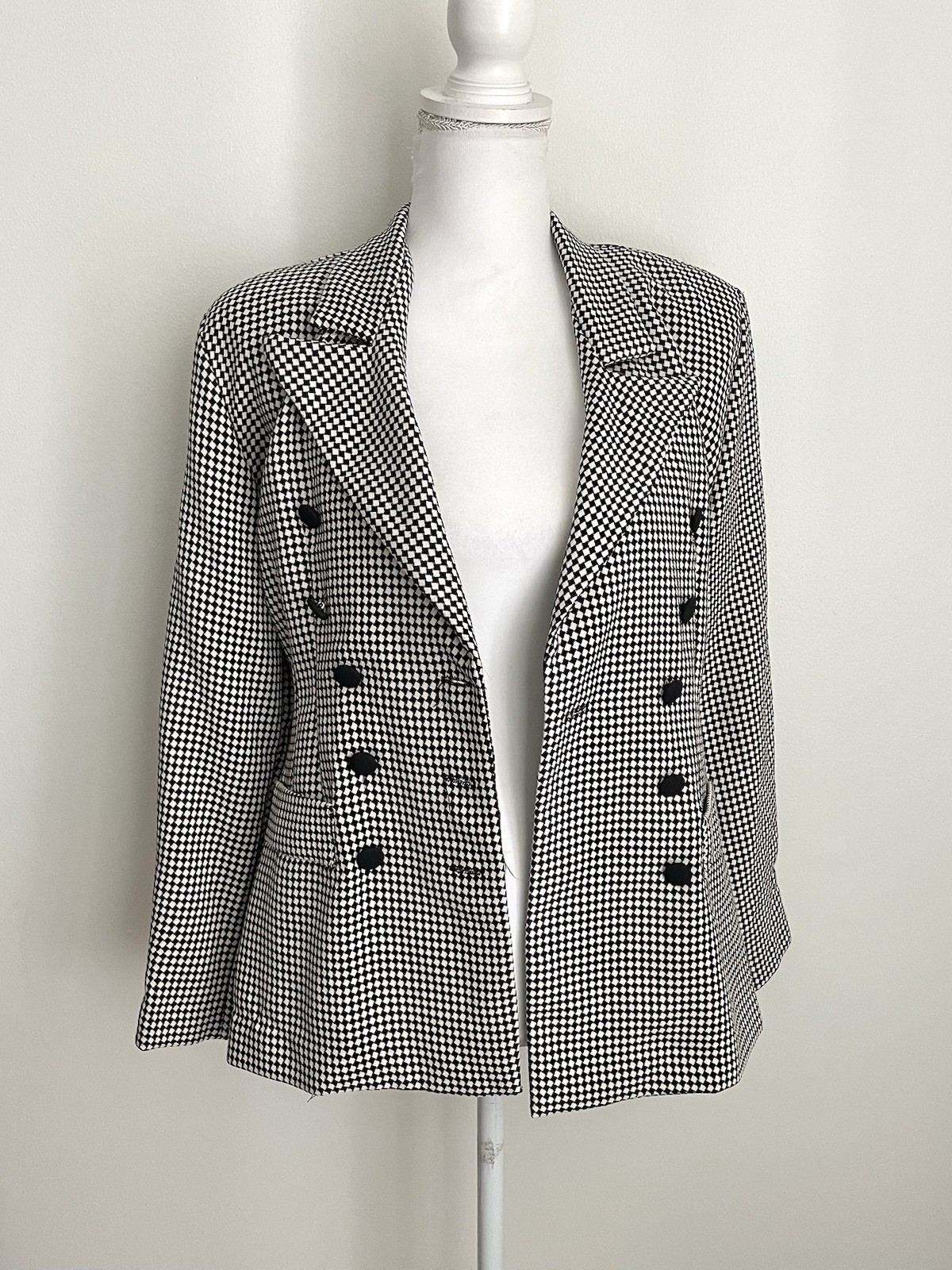 Vintage Black and White Checkered Double-Breasted Blazer By Mark Farrel Size M