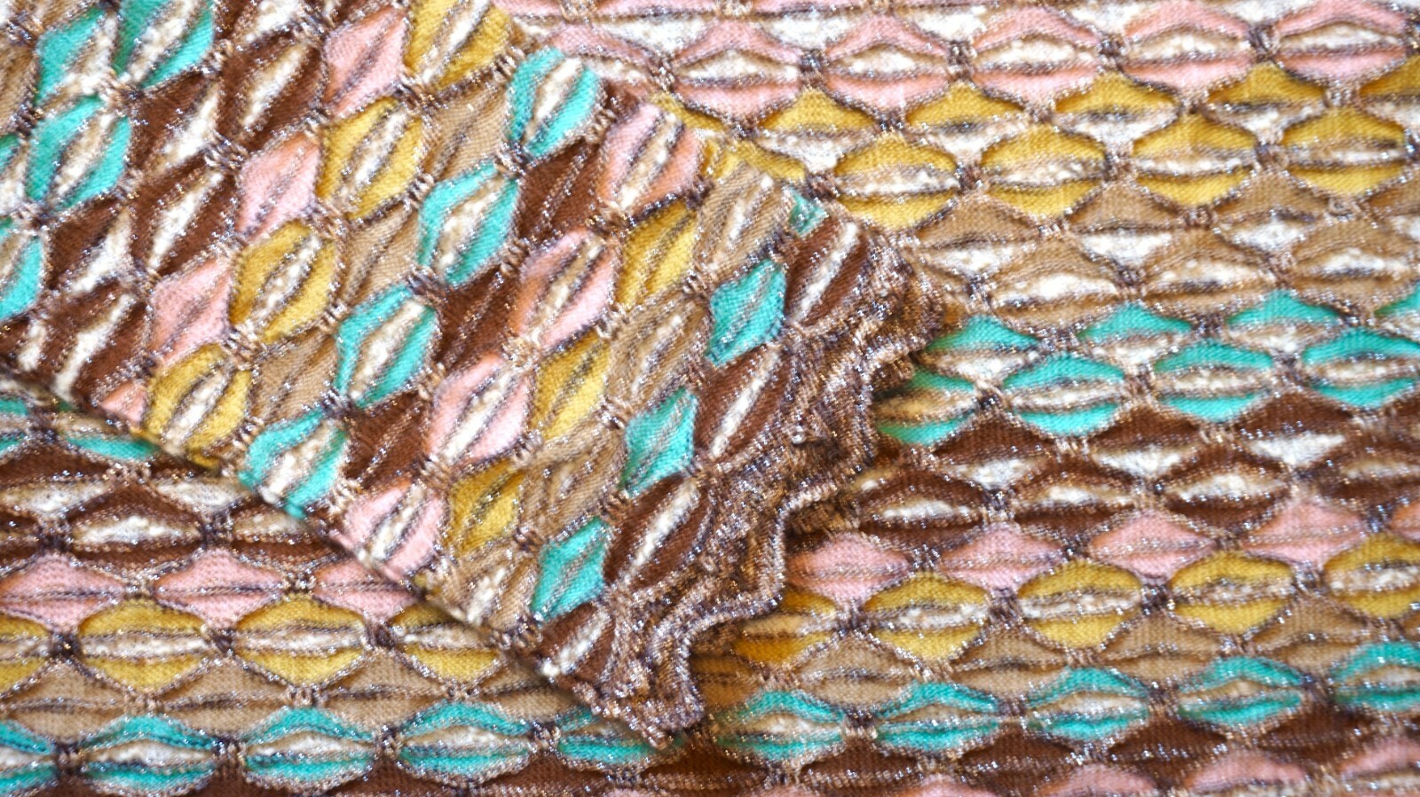 Vtg 70s MISSONI Multicolor Metallic Stretch LS Top w/Zigzag Hem – Sz S/40