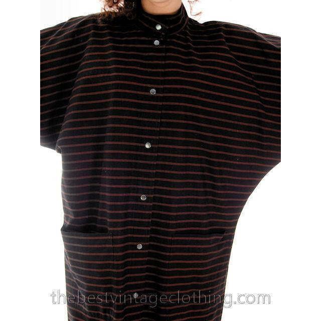 VTG Vuokko Finland Minimalist Mod Black Cotton Stripe Dress S SIlver Popper Snap