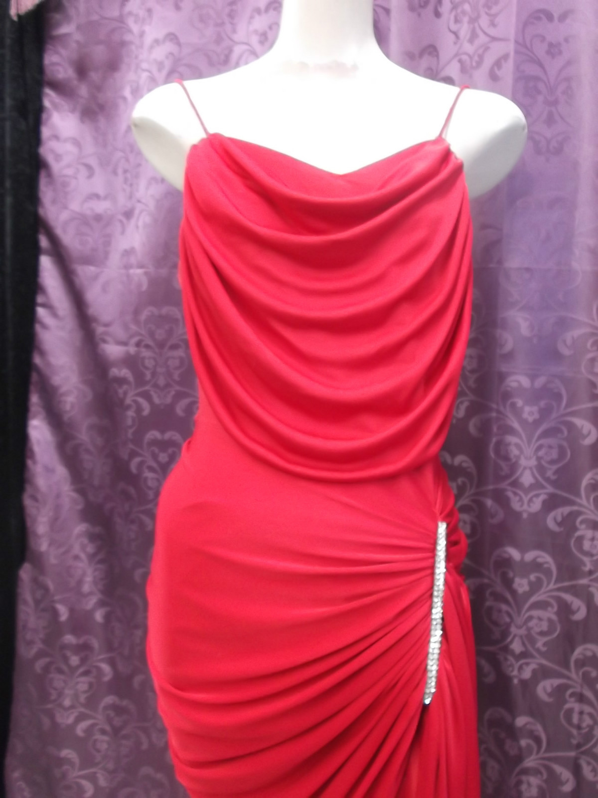 LOT 2 Dresses-70-80s Red Poly Wiggle & Royal Blue Wiggle w/ Rhinestones 36 24 38