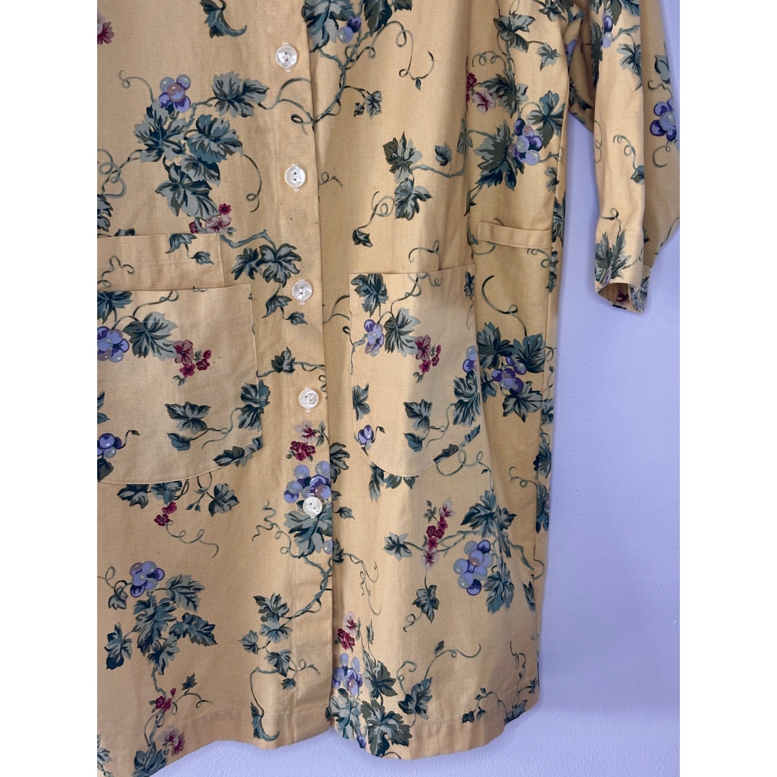 Vintage 1980s Gianna Rose Butter Yellow Floral Tunic Smock Chore Coat Artist S