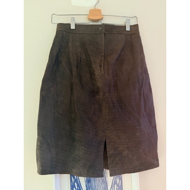 90s Genuine Leather Pencil Skirt Vintage Snap-Front Moto Y2K Brown Sz 9/10