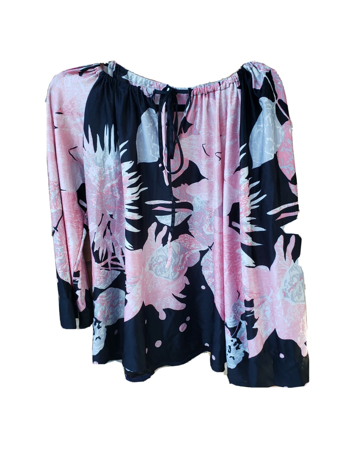 VTG 70s Boho Floral Print Pullover Top Sz XL? Festival Handmade Hippy 50″B
