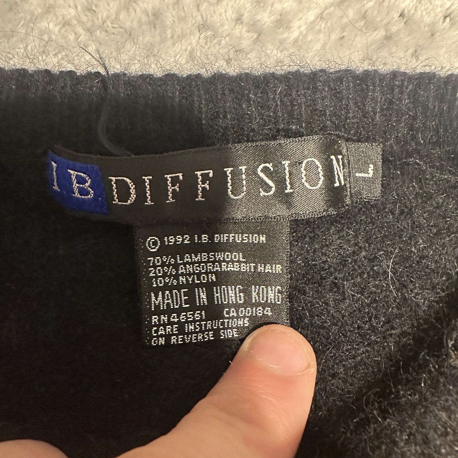 Vintage 90s IB Diffusion Lambswool Angora Sweater L Knit Argyle Colorful 1992
