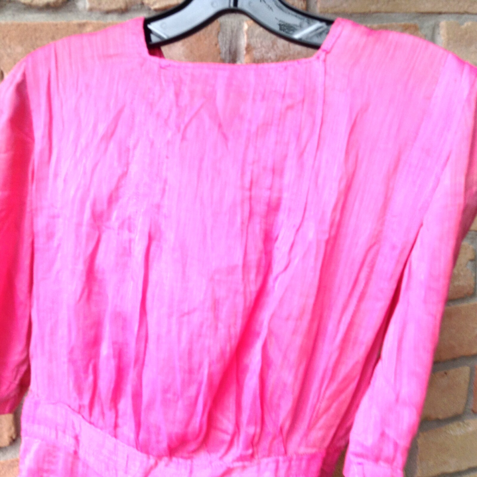VTG 20s/ 30s? Bright Pink Long Dress Hand Dyed Sz XS? 24″ W DAMAGED HOLES AS-IS