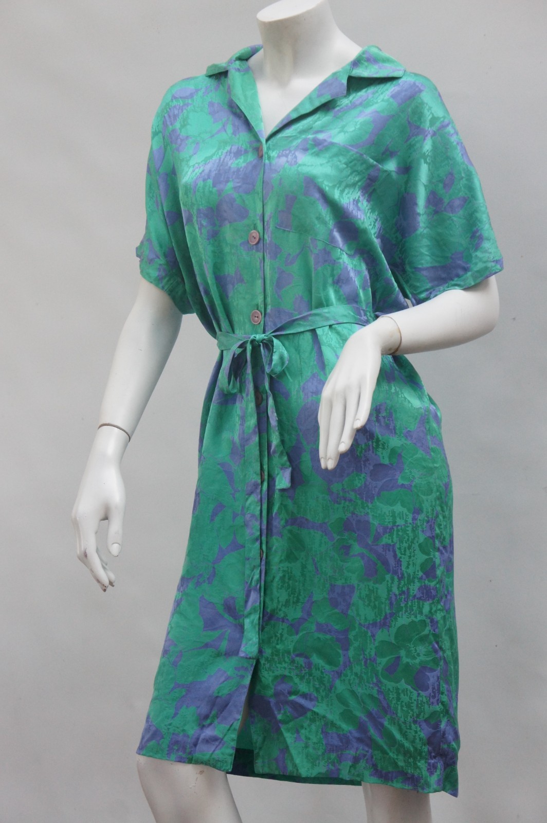 Vintage 80s Floral Belted Silk Shirt Dress by Arianna Papell Size 8