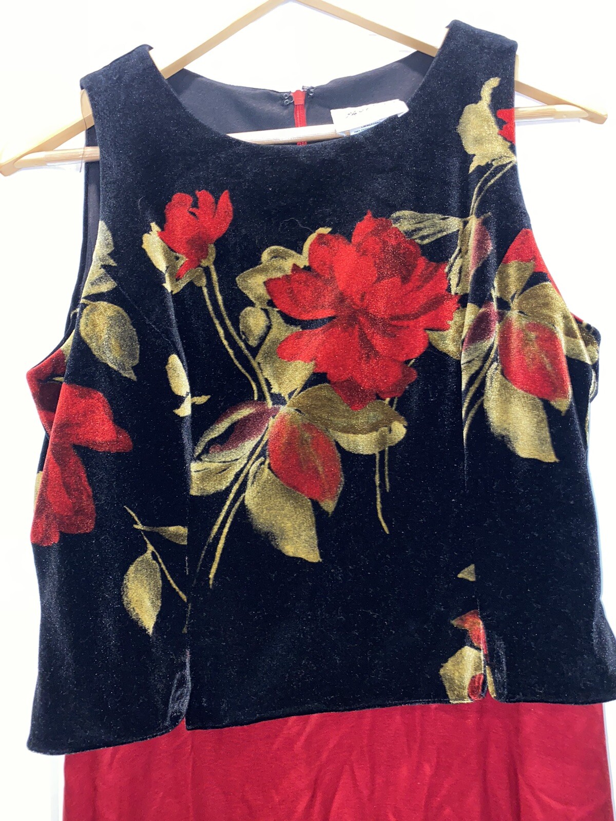 Vintage Jeffery + Dara By Tom Barra Red And Black Velour Floral Dress Gown 10 P