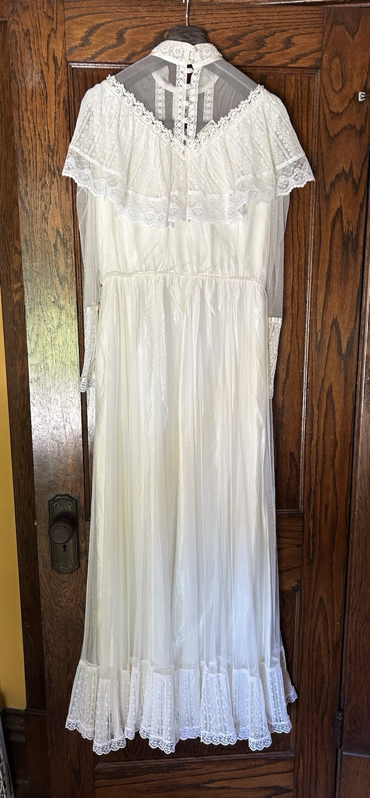 Vtg Gunne Sax Bridal Wedding Dress M/8 Ivory Tulle Lace Victorian Cottagecore