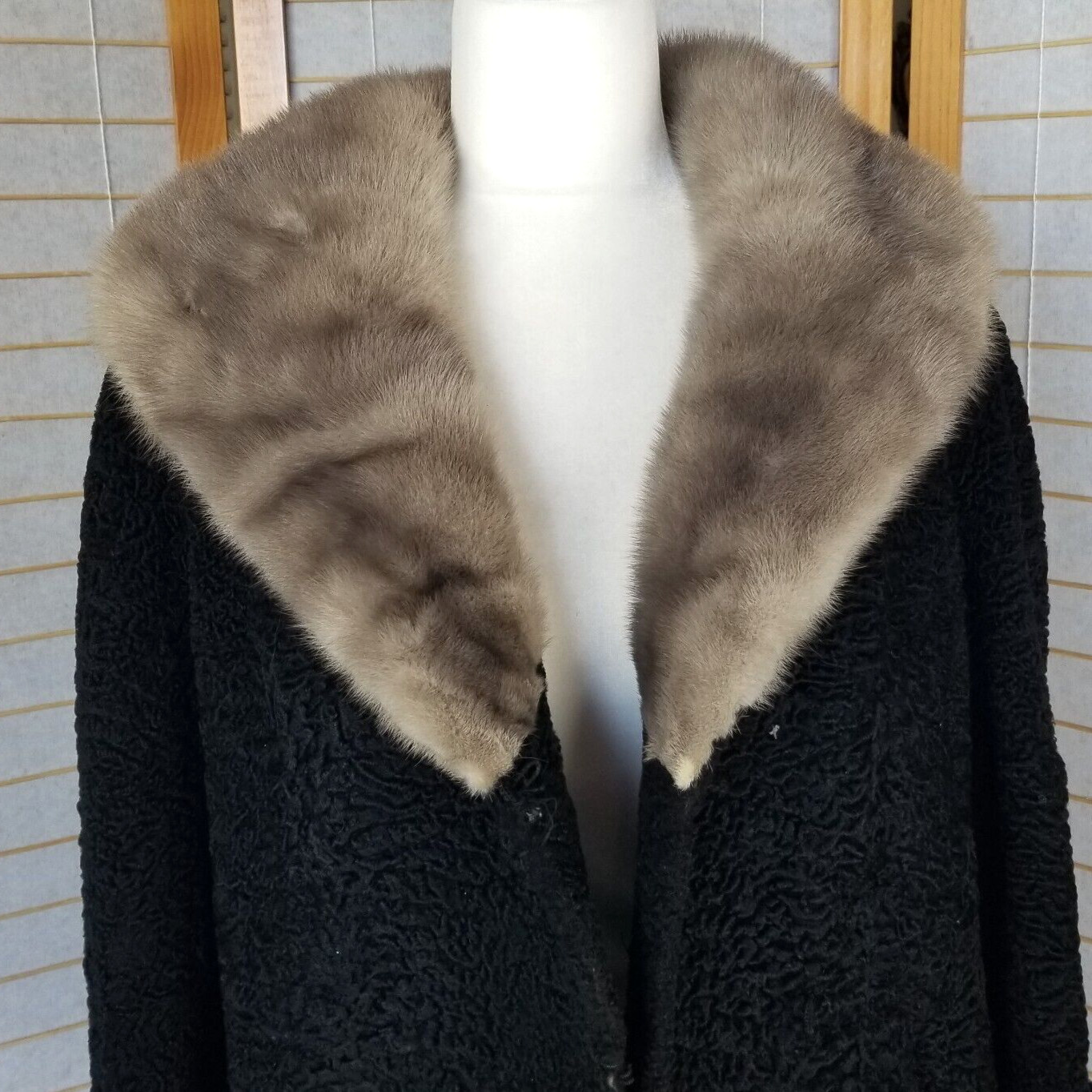 Vintage Black Wool and Mink Coat Short Opera Jacket Size M/L 1950s/60s FLAW