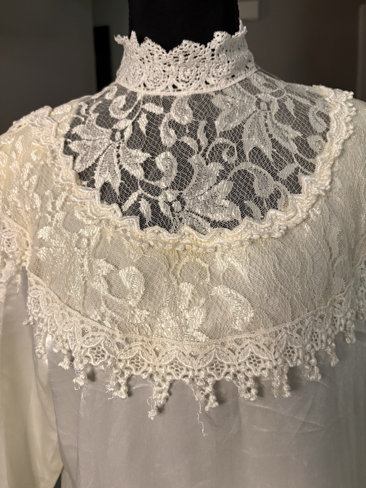 Vintage Satin 80s Worthington Lace Bibbed Blouse