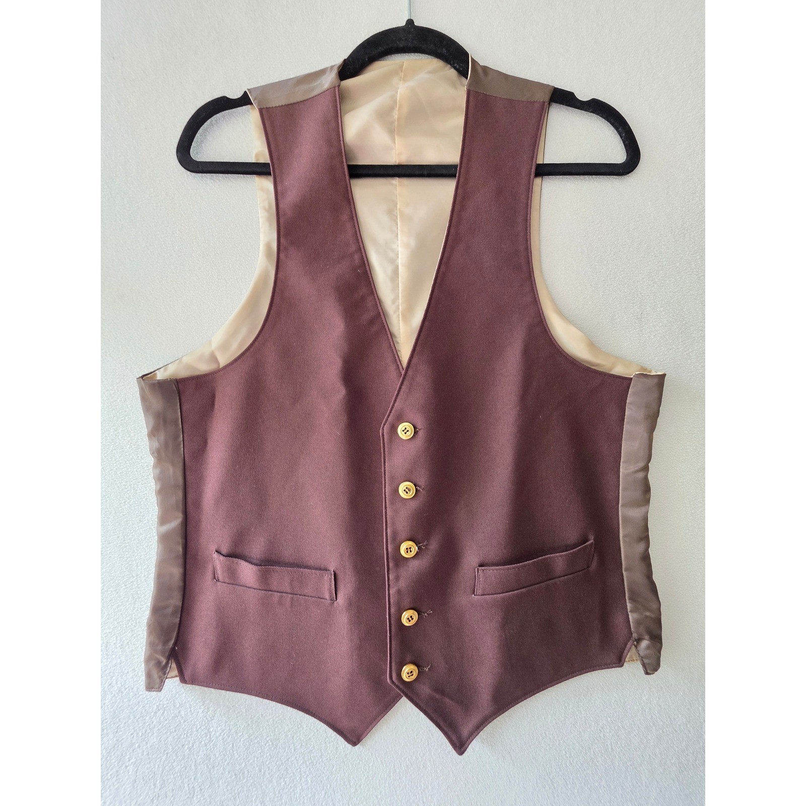 Vintage Sears Perma-Prest Reversible Vest Brown Tan Gold Button Waistcoat 40R