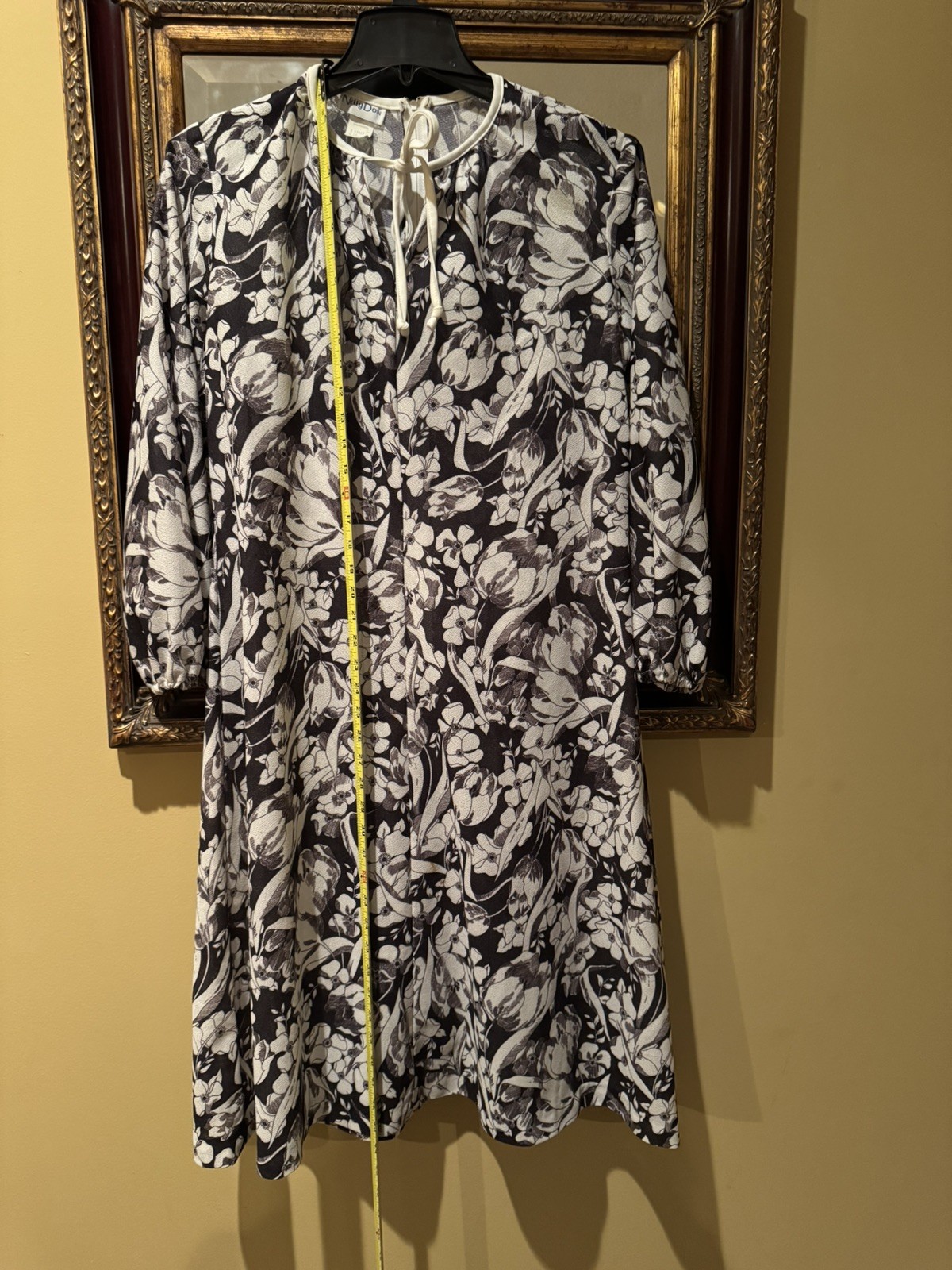 Vintage Nelly Don Shift Dress Black & White Floral Midi Back Zip w/ belt-Size18